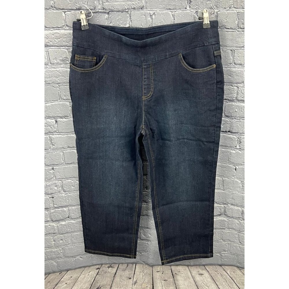Denim & Co. Slim Leg Cropped Jeans Dark  Indigo Size 16  A292507